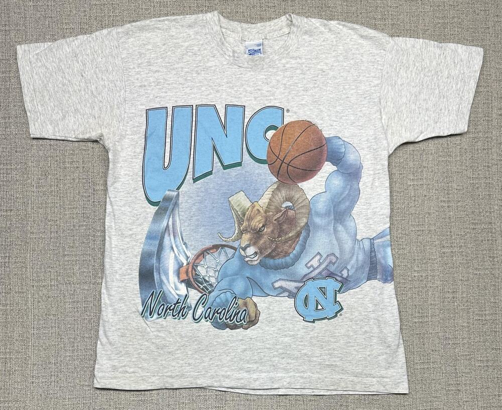 Vintage North Carolina Tar Heels Shirt Mens L Gray UNC Ram Salem Wrap Around 90s